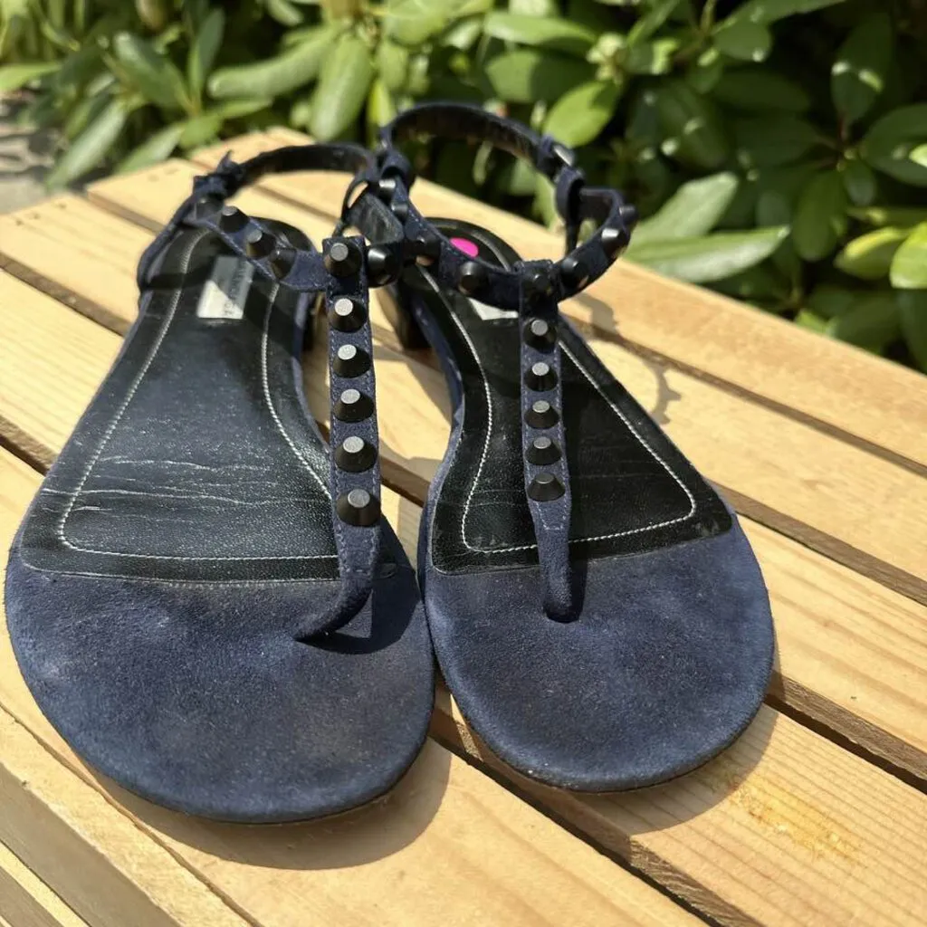 Balenciaga Suede Studded Accents T-Strap Sandals - Size 39.5