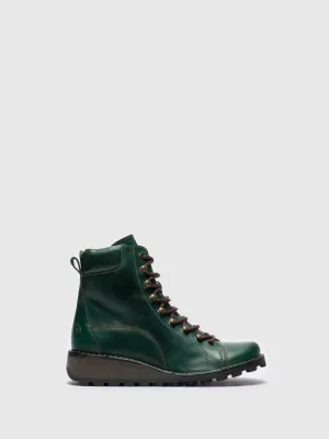Green Lace-up Ankle Boots