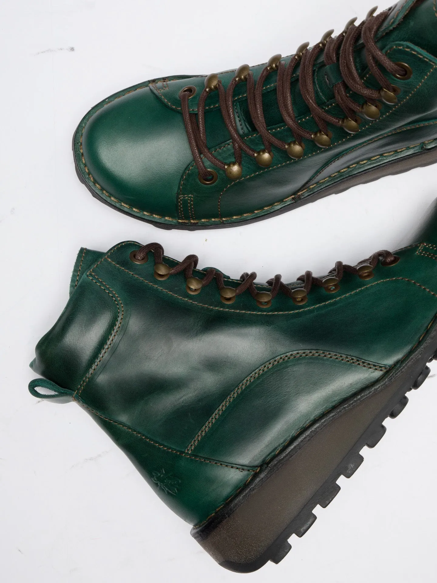 Green Lace-up Ankle Boots