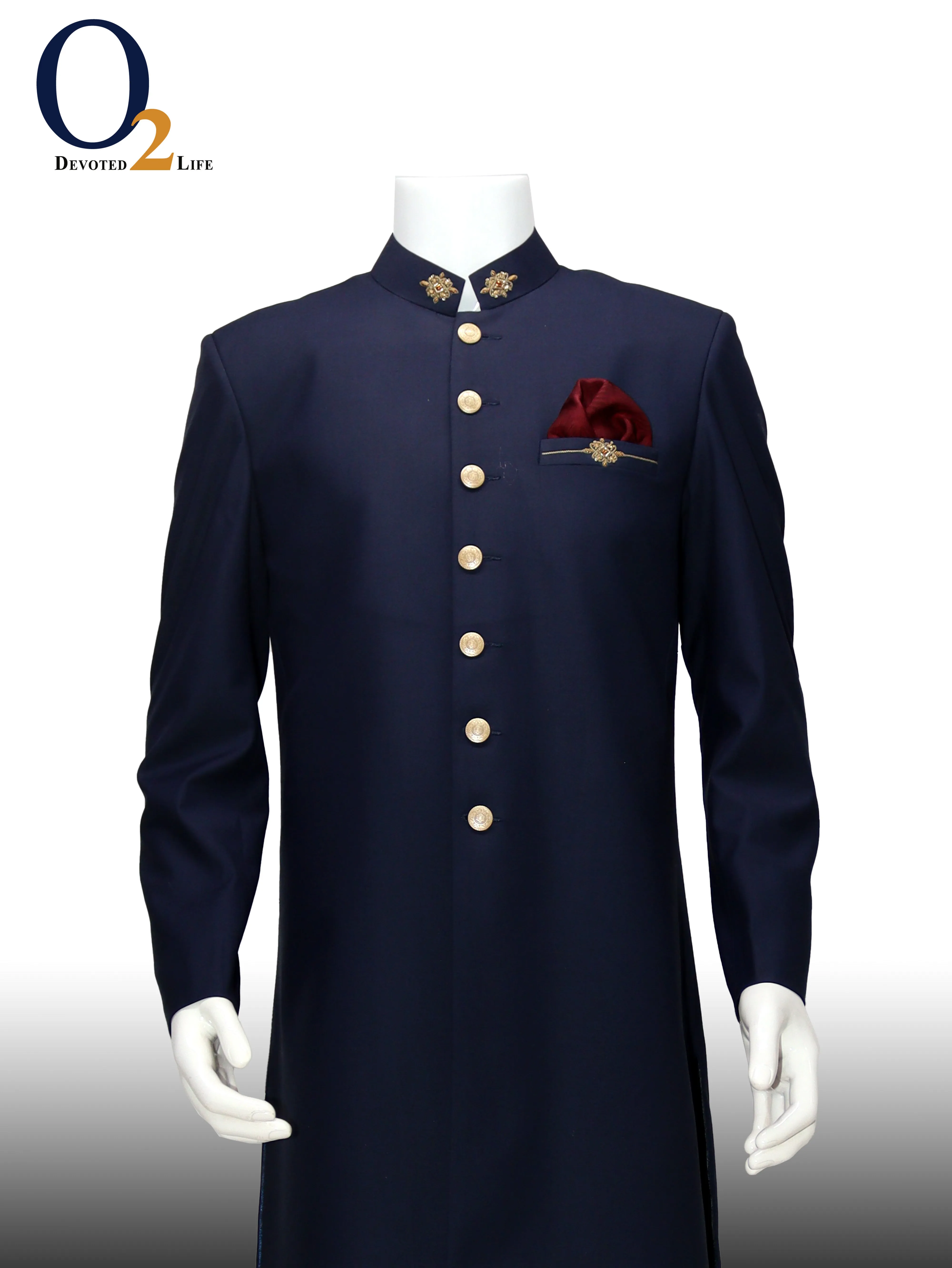 Navy Blue Secuence Zardozi Handwork Sherwani