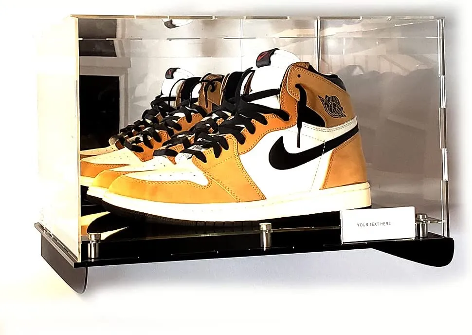 Shoes Sneaker Shelf Wall Mount Acrylic Display Case Memorabilia Box UV Protection Floating Box (2 Shoes 15x12x9)