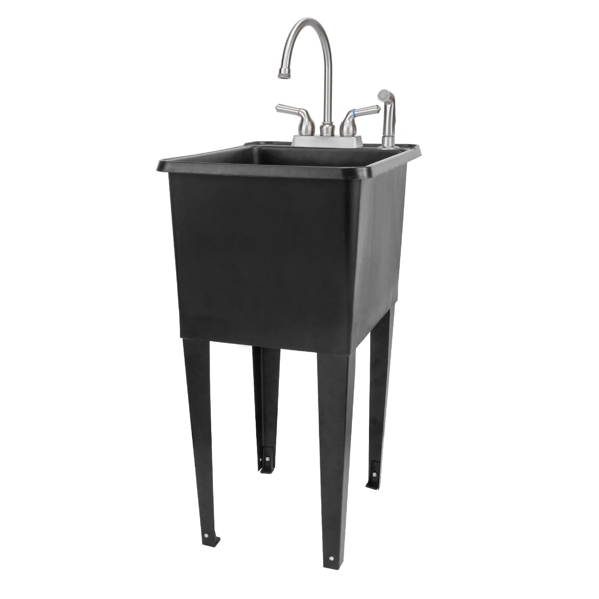 Tehila Space Saver Freestanding Black Utility Sink with Stainless Steel Finish Gooseneck Faucet and Side Sprayer