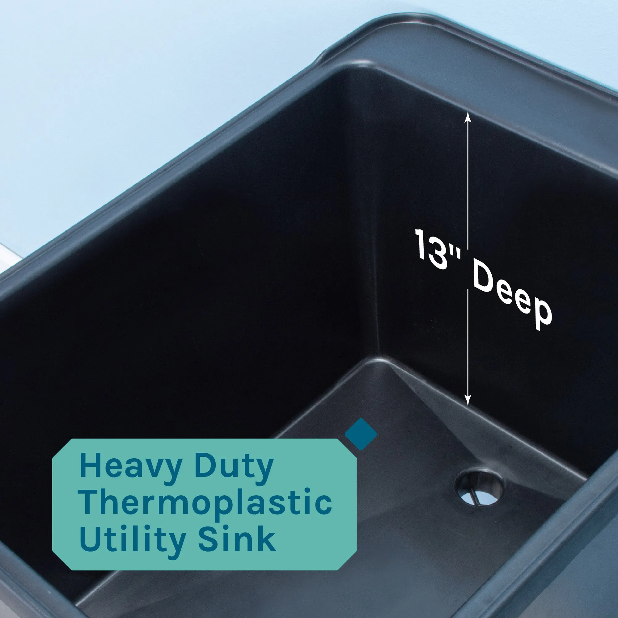 Tehila Space Saver Freestanding Black Utility Sink with Stainless Steel Finish Gooseneck Faucet and Side Sprayer