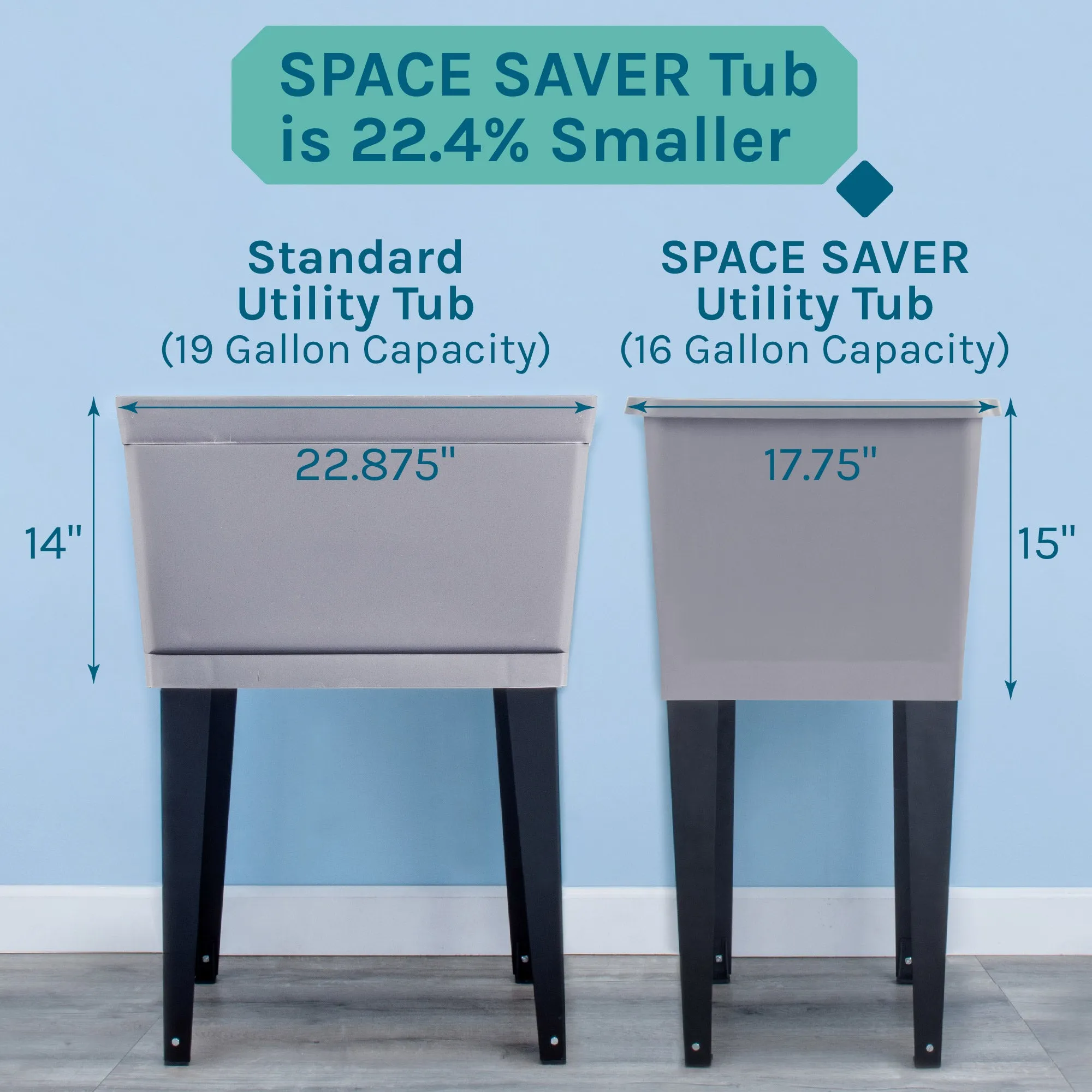 Tehila Space Saver Freestanding Grey Utility Sink with Black Finish Gooseneck Faucet and Side Sprayer