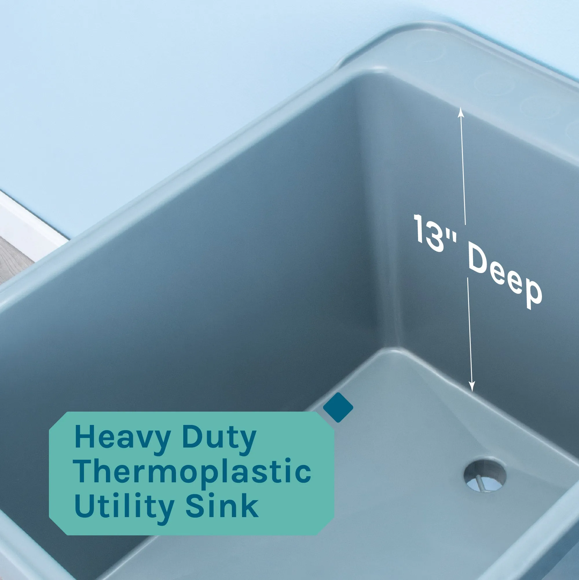 Tehila Space Saver Freestanding Grey Utility Sink with Black Finish Gooseneck Faucet and Side Sprayer